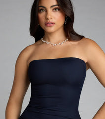All Eyes On You Strapless Ruffle Midi Dress