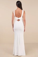 Love In Your Eyes Ivory Knotted Mermaid Maxi Dress