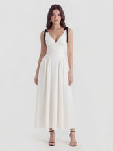 V-Neck Fitted Waist Maxi Dress with Bow Straps