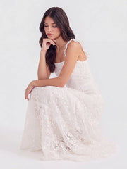 Tiered Vertical Lace Maxi Dress with Square Neckline