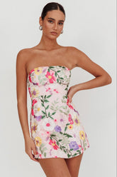 Gardenia Mini Dress - Strapless Floral Embroidered Mini