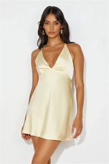 Yours To Love Satin Halter Mini Dress Yellow