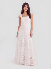 Tiered Vertical Lace Maxi Dress with Square Neckline