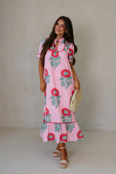 Presley Floral Midi Dress-Pink