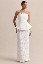 Delvine | White Lace Bandeau Corset Maxi Dress