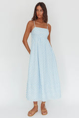 Shirley Square Neckline Maxi Dress Print Light Blue