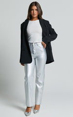 Addison Jeans - High Waisted Metallic Jeans in Silver