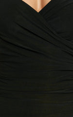 Albany Maxi Dress - Halter Ruched Asymmetrical Dress in Black
