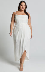 Andrina Midi Dress - High Low Wrap Corset Dress in White