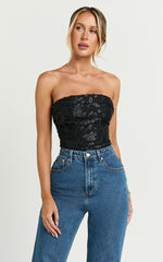 Chantelle Top - Strapless Jacquard Crop Top in Black