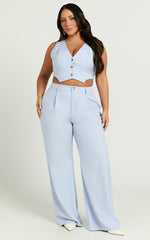 Izara Vest - V Neck Button Up Cropped Vest in Light Blue
