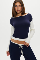 Vail Off The Shoulder Knit Shirt - Deep Sea