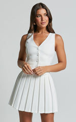 Harlee Vest - Fitted V Neck Tailored Vest Top in White