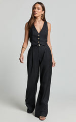 Izara Vest - V Neck Button Up Cropped Vest in Black