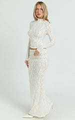 Kathleen Maxi Skirt - Mid Rise Ruched Wide Band Fishtail Jersey Skirt in Cream