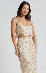 Khrizza Midi Skirt - High Waisted Sequin Skirt in Gold