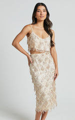 Khrizza Midi Skirt - High Waisted Sequin Skirt in Gold