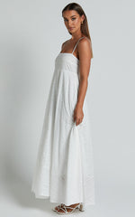 Noremi Midi Dress - Strappy Straight Neck A Line Dress in White