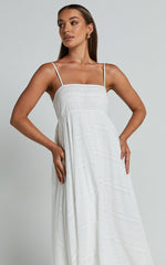 Noremi Midi Dress - Strappy Straight Neck A Line Dress in White