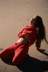 Emma Thermal Low Rise Pants - Strawberry Red