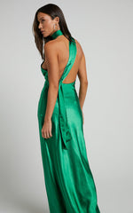 Ryan Maxi Dress - Tie Neck One Shoulder Dress in Forest Green