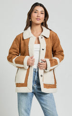 Shelley Coat - Faux Shearling Aviator Coat in Brown