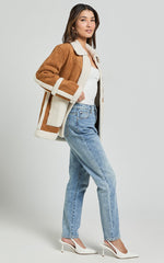 Shelley Coat - Faux Shearling Aviator Coat in Brown