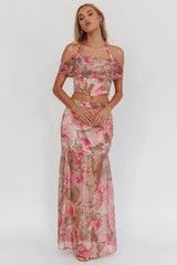 Sunset High Halterneck Crop Top Floral Blush