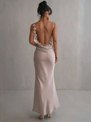 Cassiane - Satin Maxi Dress with Flower Patchwork