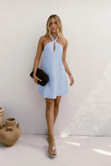 Deep Down Halter Mini Dress Blue