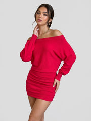 Fine-Ribbed Off-Shoulder Mini with Back Cutout Detail