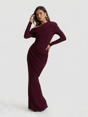 Asymmetric-Neck Maxi Dress With Ruched Detailing