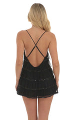 Mesh Sequin Ruffles Dress In Black
