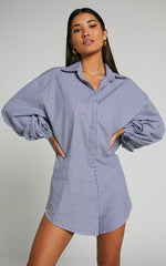 Anka Playsuit - Relaxed Button Front Shirt Playsuit in Navy Stripe
