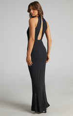 Banneth Midi Dress - Open Front Formal Dress in Black