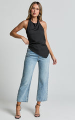 Emily Top - Asymmetric Cowl Halter Top in Black