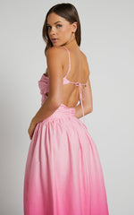 Gianna Midi Dress - Square Neck Cut Out Bust Fit and Flare Dress in Pink Ombre