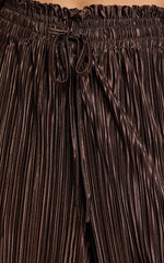 Kallie Pants - High Waist Drawstring Plisse Pants in Chocolate