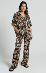 Laila Pants - High Waisted Wide Leg Pants in Black Floral