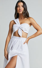 Sula Two Piece Set - One Shoulder Bralette Crop Top and Midi Skirt Set in White