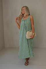 June Midi Dress-Green/White