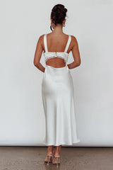 Nyah Lace Trim Midi Dress Off White