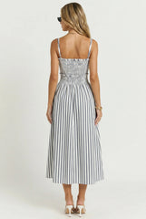 Port Café Striped Linen Midi Dress